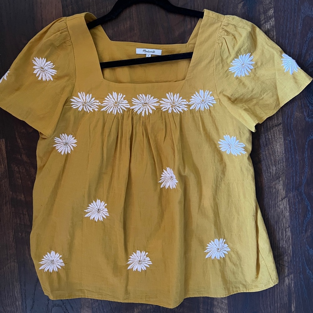 Yellow Madewell Top with Embroidered Flowers